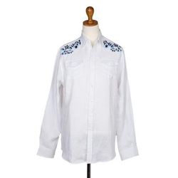 Calm Under Pressure,'Men's Hand-Embroidered Shirt with Floral Motif'