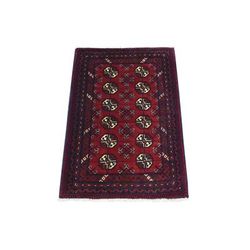 Shahbanu Rugs Deep and Saturated Red, Hand Knotted Afghan Khamyab Bokara, Pure Wool, Mat Oriental Rug (2'0" x 3'0")