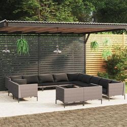 vidaXL Set Divani Giardino 13pz con Cuscini in Polyrattan Grigio Scuro