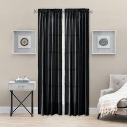 Wide Width Portland Tailored Panel by Ellis Curtains in Black (Size 48" W 63" L)