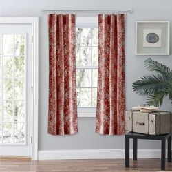 Wide Width Lexington Leaf- Candlewick Leaf Pattern On A Colored Ground- Tailored Panel Pair by Ellis Curtains in Brick (Size 56" W 84" L)