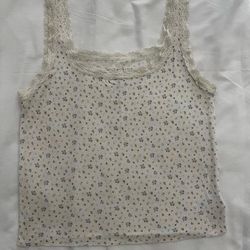 American Eagle Outfitters Tops | American Eagle White Flower Tank Top | Color: White | Size: S