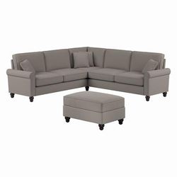 Bush Furniture Hudson 99W L Shaped Sectional Couch with Ottoman in Beige Herringbone - Bush Furniture HDN003BGH