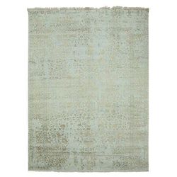 Shahbanu Rugs Gray with Touches of Gold Hand Knotted Broken Persian Erased Heriz Design Wool and Silk Oriental Rug (10' x 14')