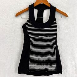 Lululemon Athletica Tops | Lululemon Women's Black White Stripe Scoop Neck Self Bra T- Back Top Size Small | Color: Black/White | Size: S