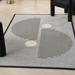 Nourison Mid-Century Modern 4' x 6' Grey/Black Area Rug - Nourison 99446107077