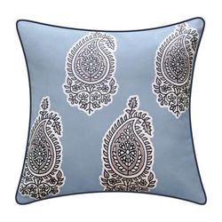 Edie @ Home Indoor/Outdoor Reversible Jaipur Print Decorative Throw Pillow 18X18, Turq/Leaf by Edie@Home in Capri Navy