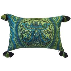 Edie @ Home Indoor/Outdoor Arabesque Watercolor Paisley Decorative Throw Pillow 14X21, Green Multi by Edie@Home in Green Multi