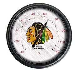 Chicago Blackhawks Indoor/Outdoor LED Thermometer - Holland Bar Stool ODThrm14BK-08ChiHwk