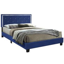 Monica Velvet Upholstered King Platform Bed in Blue - Better Home Products Monica-60-Blu