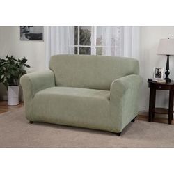 Kathy Ireland Knit Pique Loveseat Slipcover Furniture Protector by Brylane Home in Moss