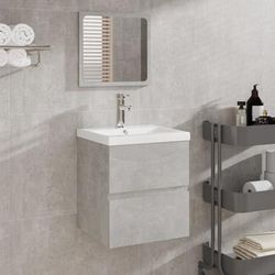 vidaXL Mobile da Bagno con Specchio Grigio Cemento Legno Multistrato