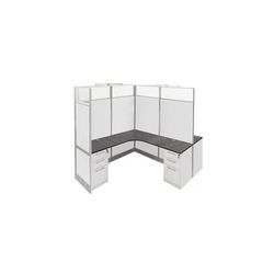 12'W x 12'D x 7'H White Laminate Washable Complete 4-Person Cluster Office Cubicle - Add