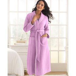 Appleseeds Women's Quilted Knit Belted Wrap Robe - Purple - L - Misses