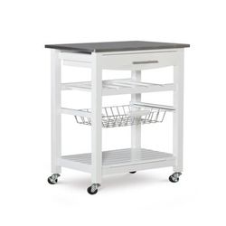 Kitchen Island Granite Top White by Linon Home Décor in White