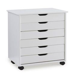 Cary Six Drawer Wide Roll Cart White Wash by Linon Home Décor in White