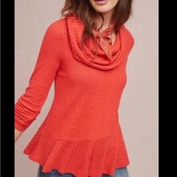 Anthropologie Tops | Anthropologie Maeve Winterscape Ribbed Cowlneck- S | Color: Orange | Size: S