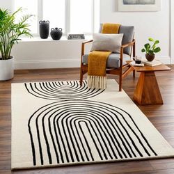 Fuat 6' x 9' Modern Wool Bone/Onyx Black/Gray/Dark Gray/Nutmeg Area Rug - Hauteloom