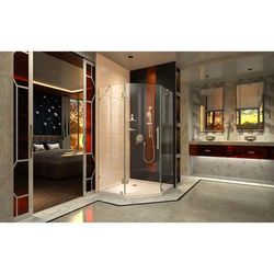 Dreamline DreamLine Prism Lux 40 inch D x 40 inch W x 74 3/4 inch H Frameless Neo-Angle Hinged Shower Enclosure in Brushed Nickel with Biscuit Shower Base Kit DL-6052-22-04