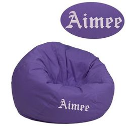 Personalized Small Solid Purple Bean Bag Chair for Kids and Teens [DG-BEAN-SMALL-SOLID-PUR-TXTEMB-GG] - Flash Furniture DG-BEAN-SMALL-SOLID-PUR-TXTEMB-GG