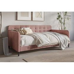 Kaiden Pink Button Tufted Design Twin Size Daybed Without Trundle - CasePiece USA C50021-011