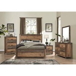 Jayleen Vintage Oak Rustic Wooden Queen Bed - CasePiece USA C80057-511