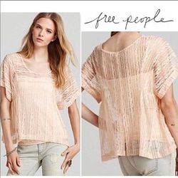 Free People Tops | Free People | Cream Sheer Lace Boxy Top Size Large | Color: Cream | Size: L