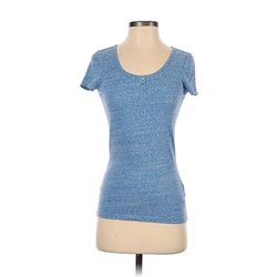 Fox Short Sleeve Henley Shirt: Blue Tops - Women's Size P