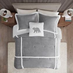 Woolrich Orlen Plush to Sherpa Comforter Set in Grey (Twin) - Olliix WR10-3839