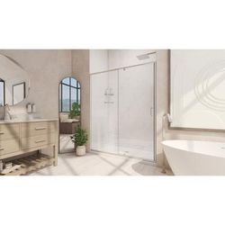 Dreamline DreamLine Flex 34 inch D x 60 inch W x 74 3/4 inch H Semi-Frameless Pivot Shower Door in Brushed Nickel with Center Drain White Shower Base Kit DL-6224C-04