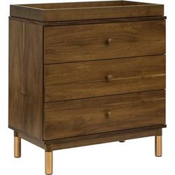 Babyletto Gelato 3-Drawer Changer Dresser + Removable Changing Tray - Natural Walnut & Gold Feet