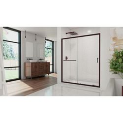 Dreamline DreamLine Infinity-Z 36 inch D x 60 inch W x 74 3/4 inch H Semi-Frameless Sliding Clear Shower Door in Oil Rubbed Bronze with Right Drain White Shower Base Kit DL-6973R-06CL