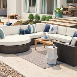 Palermo Modular Seating Collection in Bronze - Left-facing Chair, Standard, Resort Stripe Glacier - Frontgate