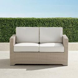 Small Palermo Loveseat in Dove Finish - Standard, Salta Palm Air Blue - Frontgate