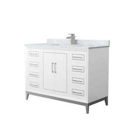 Marlena 48 Inch Single Bathroom Vanity in White, White Carrara Marble Countertop, Undermount Square Sink, Brushed Nickel Trim - Wyndham WCH515148SWHCMUNSMXX