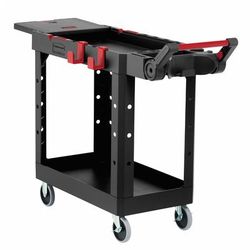 Rubbermaid 1997206 2 Level Polymer Utility Cart w/ 500 lb Capacity, Raised Ledges, Black
