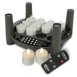 Sterno 60314 LED Flameless Tealight Candle Set w/ Charging Tray, Warm White Flame