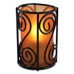 Sterno 80496 Swirl Candle Lamp - 2 7/8"D x 4"H, Orange Frost Glass/Black Wire Base