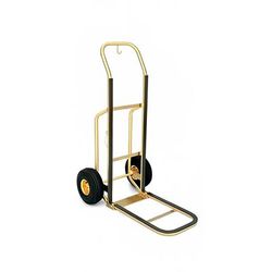 Forbes Industries 1555-B Bellman's Handtruck w/ 23 1/2" Fold Up Dropnose & Brown Vinyl Bumpers - Brushed Brass, Black