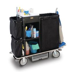 Forbes Industries 2155A Housekeeping Cart w/ 3 Shelves & 3 Bags - 30"W x 18"D x 36"H, Steel, Black