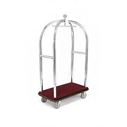 Forbes Industries 2517-SS Birdcage Luggage Cart w/ 2 Push Bars & Carpeted Deck - 43"L x 24"W x 78"H, Brushed Steel, Chrome