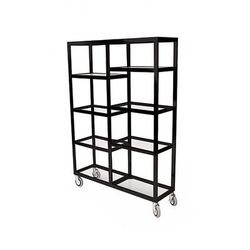 Forbes Industries 6570-36 Mobile Display Tower w/ 6 Glass Shelves & Brass Frame - 48"L x 14"W x 36"H, Black