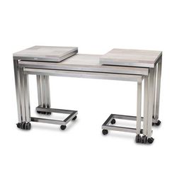 Forbes Industries 7407 4 Piece Claremont Nesting Tables Set - Acacia Wood Top w/ Brushed Stainless Steel Frame