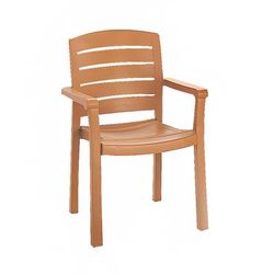 Grosfillex US119008 Acadia Outdoor Stackable Armchair - Resin, Brown, Teakwood, 1 Dozen