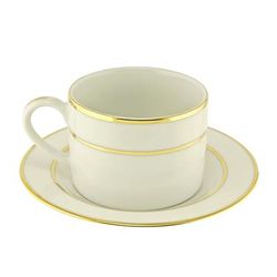 10 Strawberry Street CGLD0009 6 oz Double Gold Line Cup & Saucer Set - Porcelain, Cream/Gold, White
