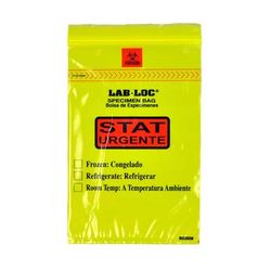 LK Packaging LABZ69YST Lab-Loc Specimen Bags w/ Removable Biohazard Symbol - 6" x 9", Printed "STAT", Polyethylene, Yellow, 1.75 mil