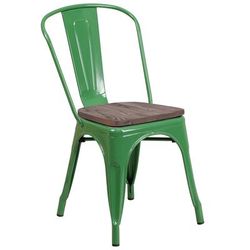 Flash Furniture CH-31230-GN-WD-GG Stacking Side Chair w/ Vertical Slat Back & Wood Seat - Steel, Green