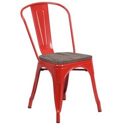 Flash Furniture CH-31230-RED-WD-GG Stacking Side Chair w/ Vertical Slat Back & Wood Seat - Steel, Red