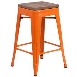 Flash Furniture CH-31320-24-OR-WD-GG Counter Height Backless Commercial Bar Stool w/ Wood Seat, Orange
