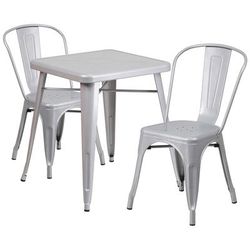 Flash Furniture CH-31330-2-30-SIL-GG 23 3/4" Square Table & 2 Chair Set - Steel, Silver